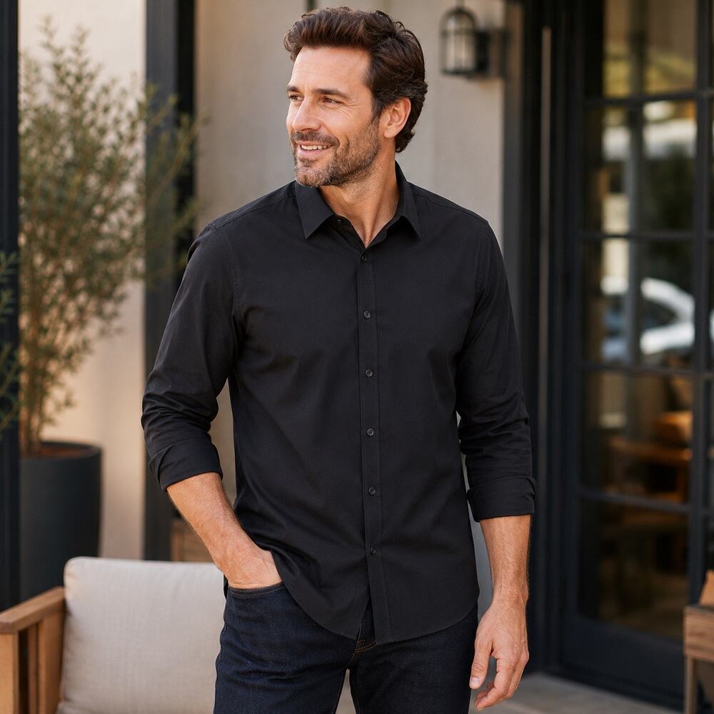 UNTUCKit Mens Large Black Stone Wrinkle Free Button Down Shirt 100% Cotton